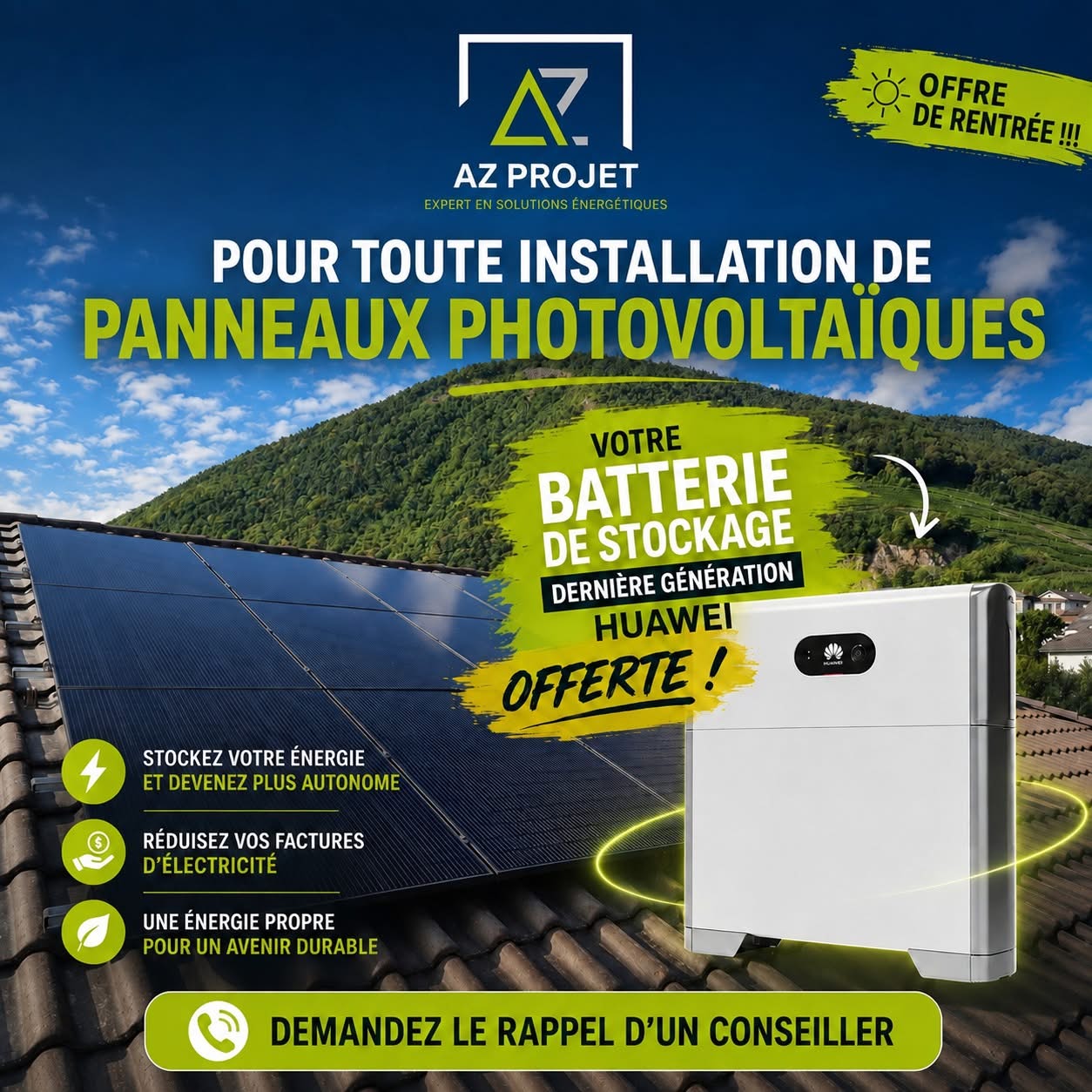 Visuel de la publicité Meta pour l'offre batterie Huawei