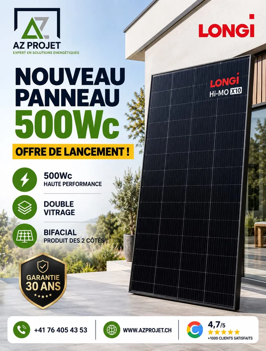 Panneau solaire LONGi Hi-MO X10 500 Wc bifacial double vitrage, garantie 30 ans, offre de lancement AZ Projet